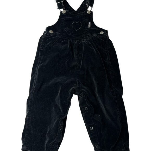 Vintage 90s 1990s Oshkosh baby B’gosh Black velvet baby bash overalls - Picture 1 of 6